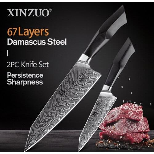 XINZUO 2PCS Knife Set Damascus Steel Sharp Cutlery Chef Utility Santoku Knife New Product Kitchen Tools Chef Slicing Cutter