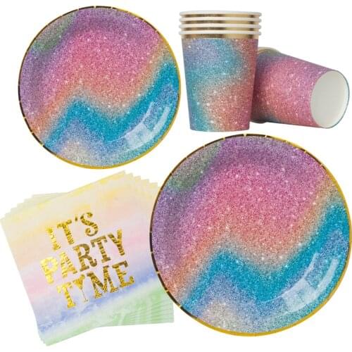 Starry Sky Gilding Disposable Tableware Set Birthday Party Wedding Decor Hot Stamping Colorful Napkin Palte Cup Party Supplies