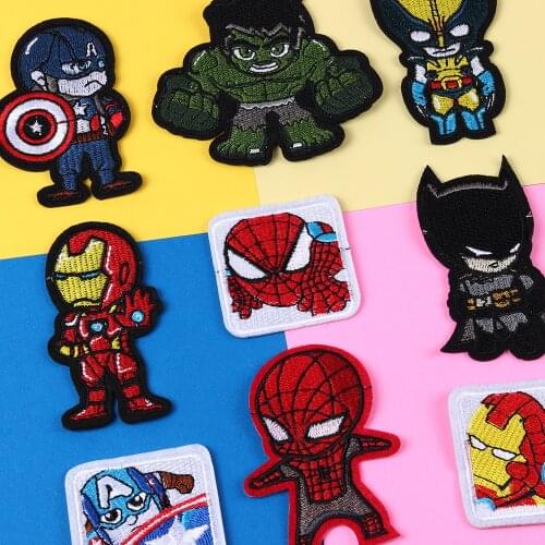 Marvel Patches Iron man Spiderman Captain America Hulk Thor anime cartoon Patches Stickers Clothes Embroidered Applique Patches