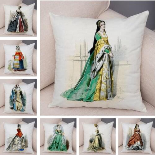 Vintage Europe National Costume Cushion Cover Decor Cartoon Woman Lady Girl Pillow Case for Sofa Home Car Soft Plush Pillowcase