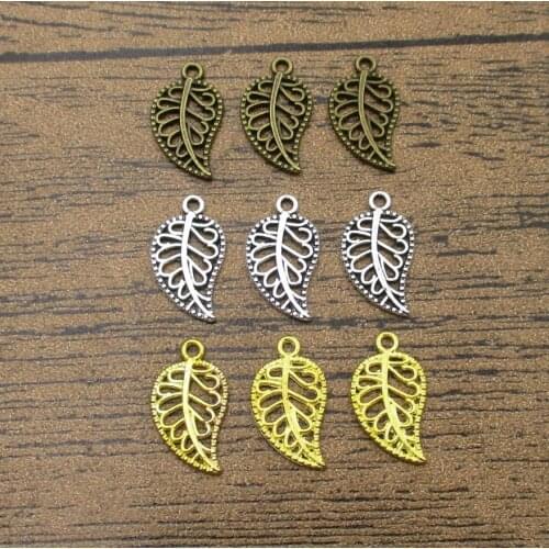 Wholesale Metal Leaf Charms 60PCS/Lot 17×10mm DIY Handmade Supplies Little Alloy Leaves Pendants 3 Colors Available-RS906