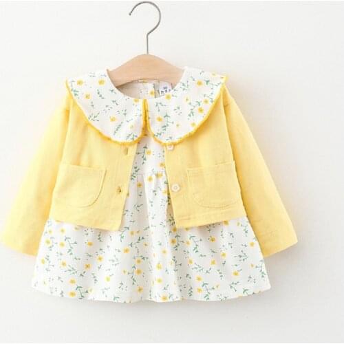 2021 Autumn Dress Girls Foreign Style Spring And Autumn Childrens Baby Girl Dress Cardigan Jacket Two-Piece Suit