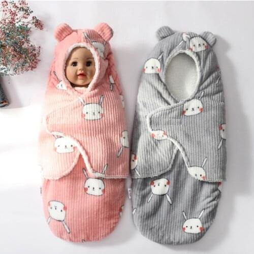 0-6Months Babys Knitted Sleeping BagNewborn Envelope Anti-Kick Quilt Coral fleece Ultra-Soft Cute Ear Baby Blanket Wrap Swaddle