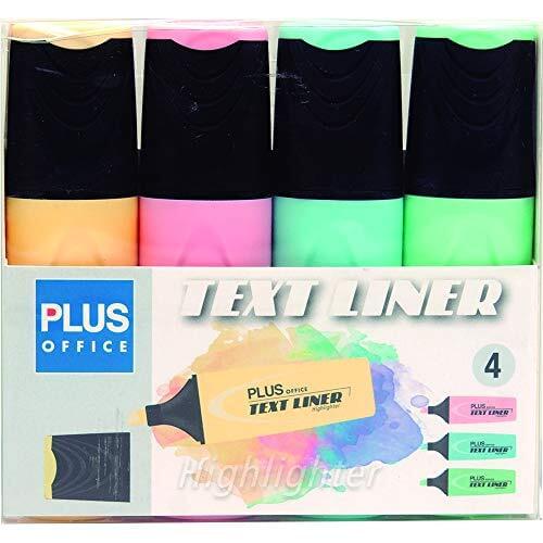 Plus Office fluorescent Plus Text Liner Pastel, Set of 4 pieces (yellow, green, pink, blue)