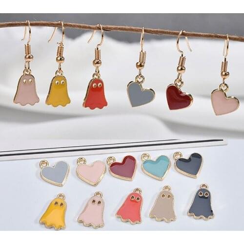 20pcs/Lot heart Shape Enamel Alloy Charms Gold Tone Plated Kawaii ghost DIY Jewelry Drip Oil Bracelet Necklace Keyring Pendants