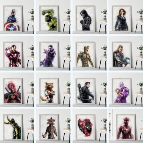 Marvel Iron Man Spider-Man Captain America Poster Avenger Anime Canvas Painting Print Wall Art Picture for Living Room Home Deco