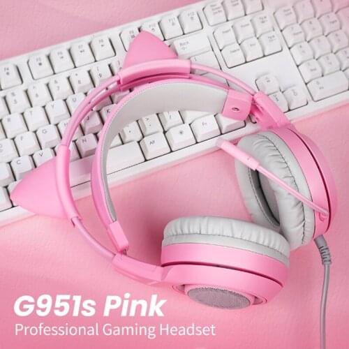 SOMIC Wired Headset Cute Phone PC With Microphone 3.5mm Gaming Phone Overear Gamer G951S Gamer Pink Cat Ear Headset