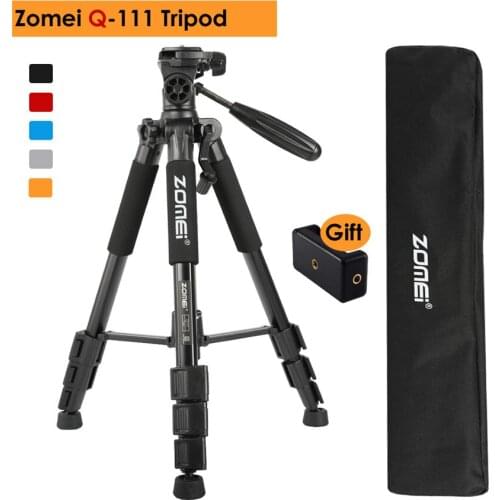 Q111 Professional Aluminum Alloy Camera Portable Travel Tripod Pan Head for Canon Nikon SLR Gift Strap & Phone Holder