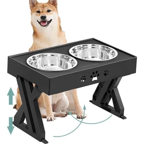 1.5L Adjustable 3-height Elevated Dog Bowls Double Pet Bowls For Small Medium Large Dogs Stainless Steel Pet Feeder Pet Supplies