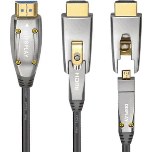 Threaded Type A to D Micro HDMI to HDMI 2.0 Fiber Optic Cable 4K HDMI D Type Single Head Pullable Cable for HDTV Projector