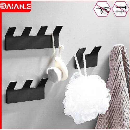 Self Adhesive Robe Hook Black Bathroom Hooks for Towels Bag Key Clothes Rack Decorative Coat Hook Wall Mounted Bathroom Hardware