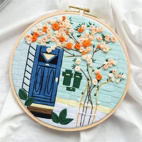 DIY Embroidery Flower Handwork Needlework for Beginner Cross Stitch Kit Ribbon Painting Embroidery Hoop Home Decoration