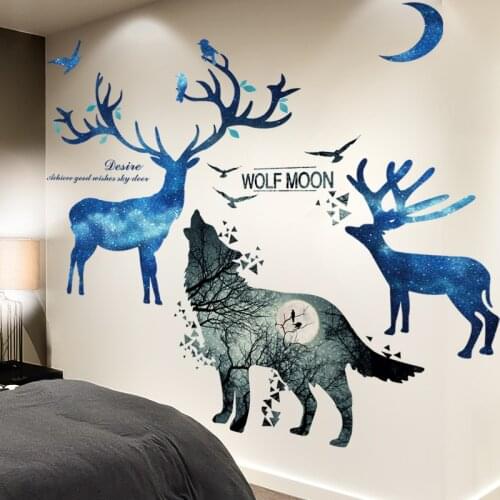 [SHIJUEHEZI] Wolf Animal Wall Stickers Vinyl DIY World Map Mural Decals for Kids Rooms Baby Bedroom Home Decoration