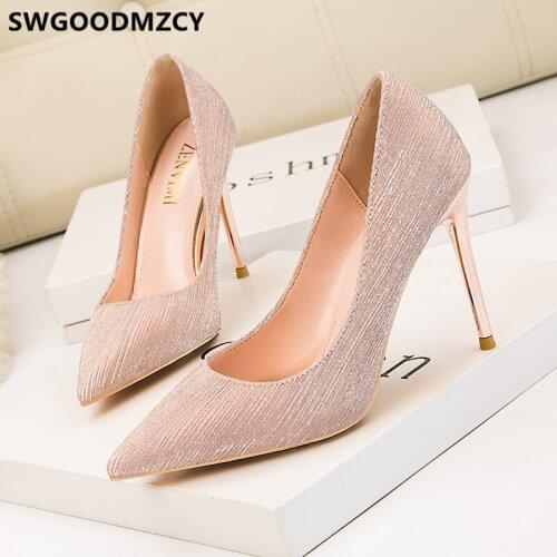 Glitter Heels Wedding Shoes Bride Elegant Shoes For Woman Extreme High Heels Women Pumps Gold Shoes Stiletto Fetish High Heels