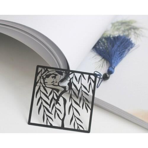Willow Bookmark Stainless Steel Bookmark Chinese Style Classical Tassel Bookmark Teacher Gift 1PCS