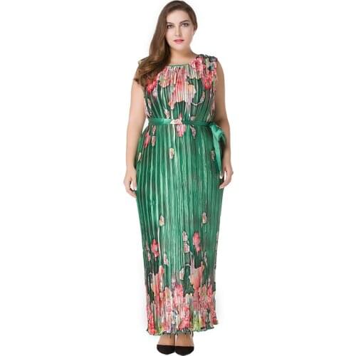 Plus Size Women Satin Dress Summer O-Neck Vintage Printformal Dress Women Elegant