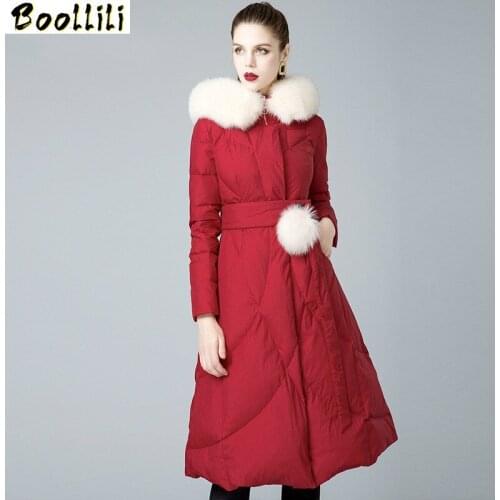 Boollili Winter Coat Women 90% White Duck Down Jacket Woman Hooded Fox Fur Collar Long Down Coats Puffer Jacket 2020