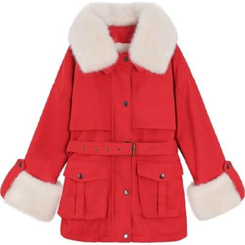 Winter Denim Jackets For Women 2021 Fashion Big Fur Collar Coats Female Vintage Jeans Denim Coat Womens Slim Lambswool Overcoat