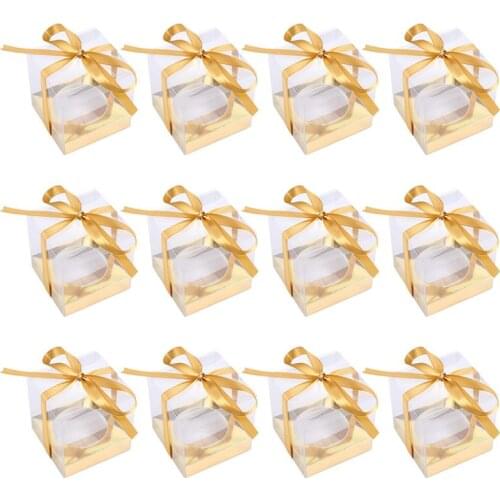 24 Pcs 1 Bag Folding Packaging Boxes Nougat Boxes Candy Boxes With Ribbon PVC Protection Cake Packing Box Wedding Party Engaged