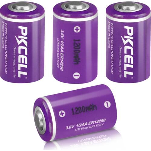 4PCS/lot PKCELL ER14250 14250 1/2 AA Battery 3.6V 1200mAh LiSOCl2 Lithium Battery Batteries for GPS/Electricity/Water/Gas Meter