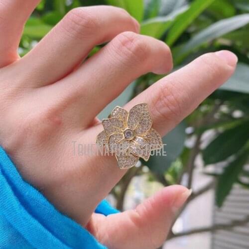 5Pcs RM38689 Ladies For Women Ladies Copper Jewelry Adjustable Ring Jewelry Flower Clear Gold Plated Cubic Zirconia Ring