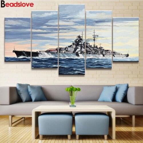 Full Square Round Drill 5D DIY Diamond Painting 5 Pieces German Battleship War Weapon Embroidery Cross Stitch Home Decor Gift