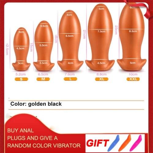 Huge Anal Butt But Plug Grande Butt Plug Prostate Massager Silica Gel Dildos Toy Adults Black and Gold Sex Toys for Women