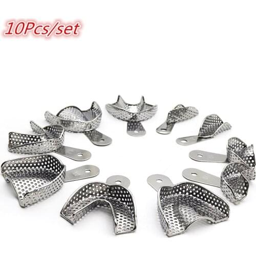 Free Shipping 10Pcs/Set Dental Impression Tray Stainless Steel Teeth Tray Autoclavable Denture Instrument Trays Dentist Tools