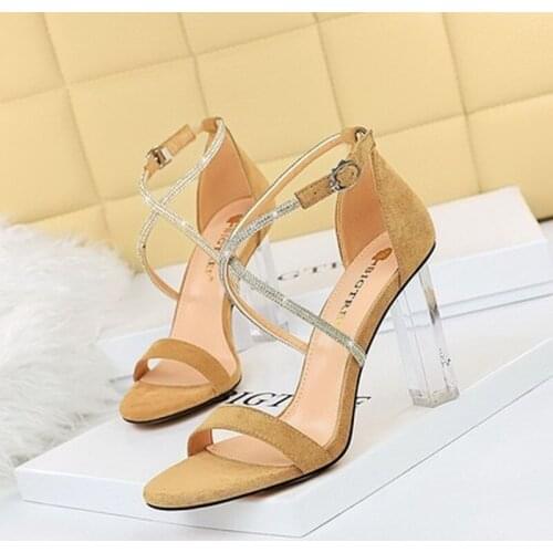 Big Size European and American Fashion Sexy Nightclub Thin Summer High Heels Stiletto Super High Heel Hollow Cross Strap Sandals