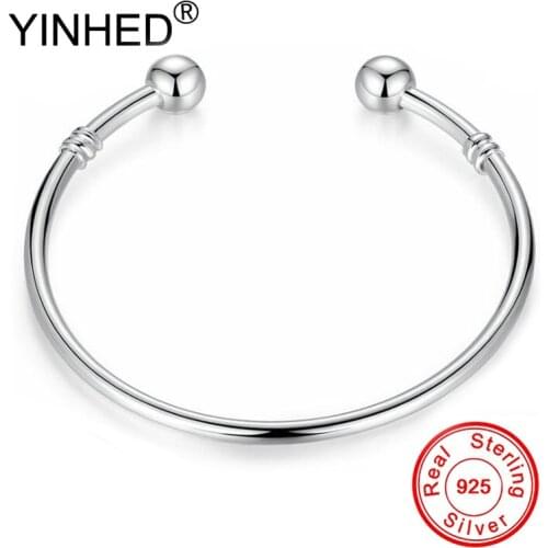 YINHED Original Sterling 925 Solid Silver Bangle Bracelet Fit European Charm Bracelet for Women DIY Jewelry Making ZB055