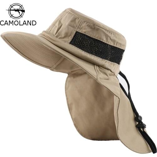 CAMOLAND Summer UPF 50+ Sun Hat For Men Casual Bucket Hat Outdoor Fishing Hats With Neck Flap Breathable Mesh Hiking Boonie Caps
