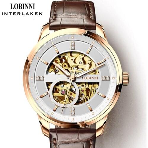 LOBINNI Fashion Luxury Automatic Mechanical Watch 50M Waterproof Watch Relogio Masculino Top Brand Leather Strap Men Watch
