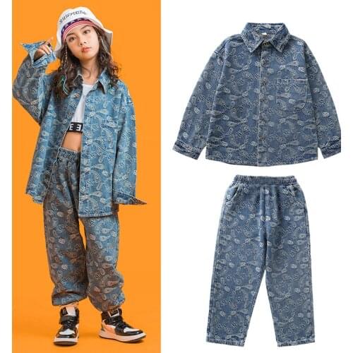 ChildrenS Denim Jazz Clothes Girls Hip-Hop Dance Costumes For Kids Jackets Hiphop Suits Catwalk Street Dance Costumes SL4267