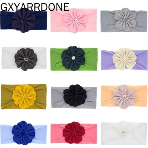 10pc 2019 Bebe Kids Tulle Flower Nylon Hair Bands For Girls Soft Wide Nylon Headbands Children Girls Turban Hair Accessories