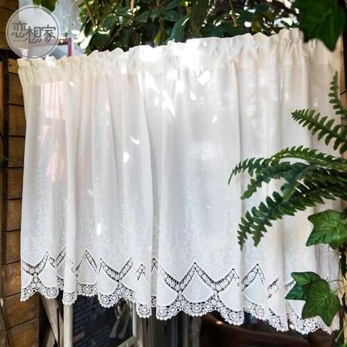 European Embroidery Short Curtains for Living Room Coffee Door Kitchen Bathroom Curtain Customized White Tulle Window Decor