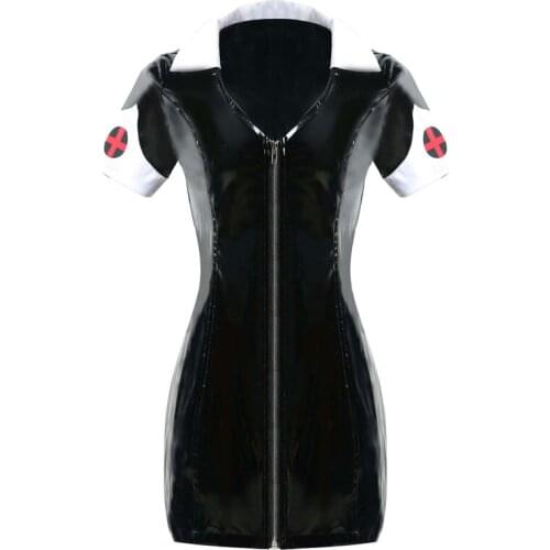Fetish erotic nurse black Leather sexy nurse lingerie sexy erotic Latex Catsuit Nurse Lingerie w1667