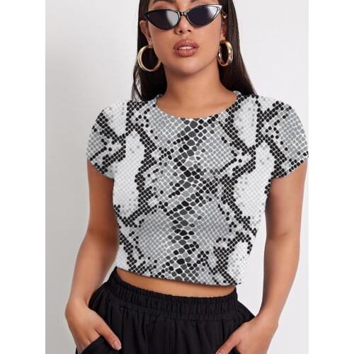 3d Tshirt Snake Skin T shirt Women Black And White Navel Bare Novel Funny T shirts Harajuku Shirt Print Short Sleeve Summer