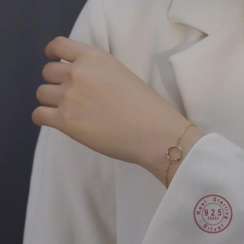 HI MAN 925 Sterling Silver Plated 14K Gold Korean Hollow Crystal Bracelet Women Exquisite All-match Party Jewelry