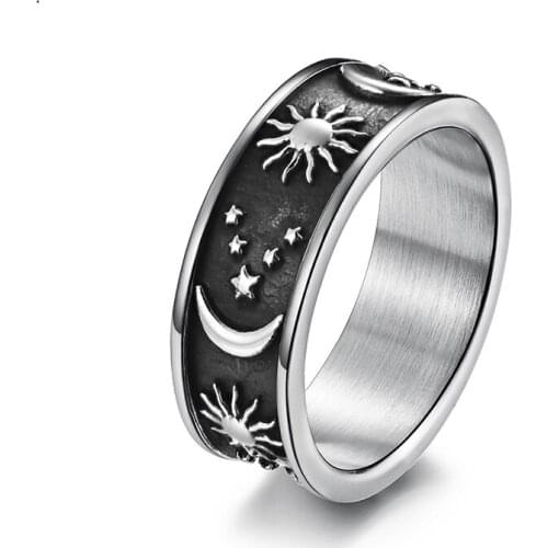 Bohemian Style Star Moon Sun Stainless Steel Ring Friends Valentines Day Gift Retro Trend Fashion Jewelry Wholesale