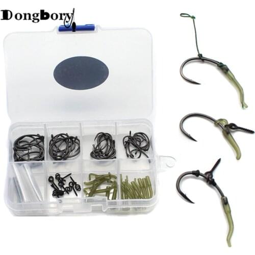 120PS Carp Fishing Accessories Tackle Box Telflon Hook Combo Anti Tangle Sleeve line aligner Bait Screw Hook Stoper Rig Ring Set