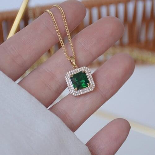 14k gold plated fine jewelry Micro-inlaid zircon diamond square emerald zircon short necklace clavicle chain necklace woman