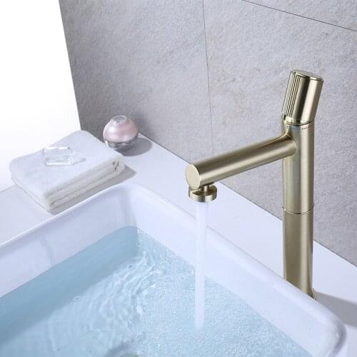 Bathroom Basin Faucet Solid Brass Sink Mixer Crane Tap Hot & Cold Deck Mounted Single Handle Brushed Brushed Gold/Black/Champagn