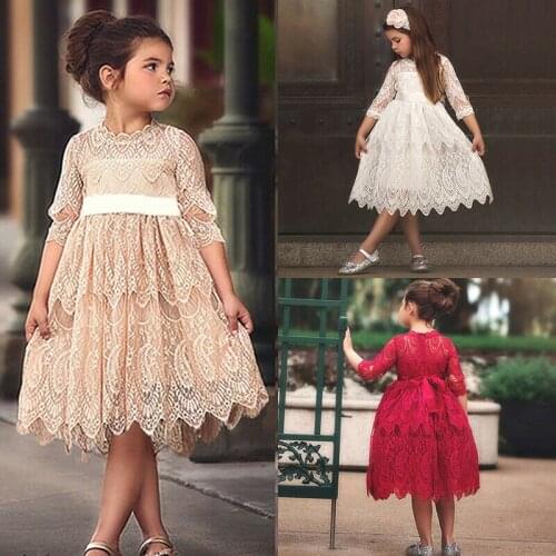PUDCOCO Toddler Kids Baby Girl Lace Flower Dress Wedding Party Princess Gown Tulle Dresses 2-7Y