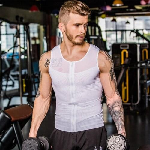 Mens Zipper Stretch Sweat-absorbent Running Tennis Fitness Vest Body Shaper Tank Top High Quality Soft Fabric Breathable Cloth