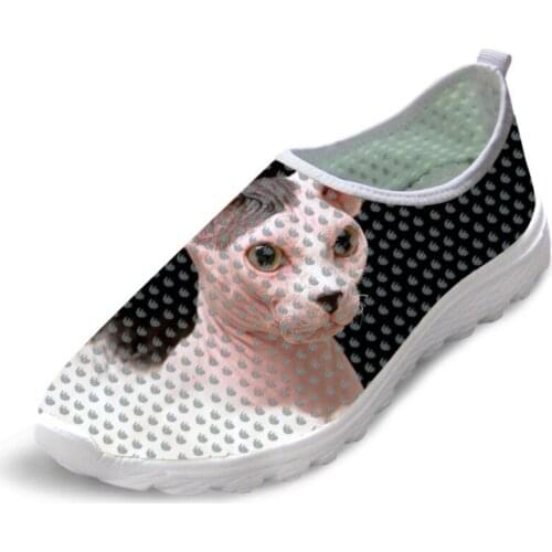 Male Summer Causal Flats Shoes Fashionable Men Sneakers Mesh Breathable Shoes Canadian Hairless Sphinx cat Print Cool Wear