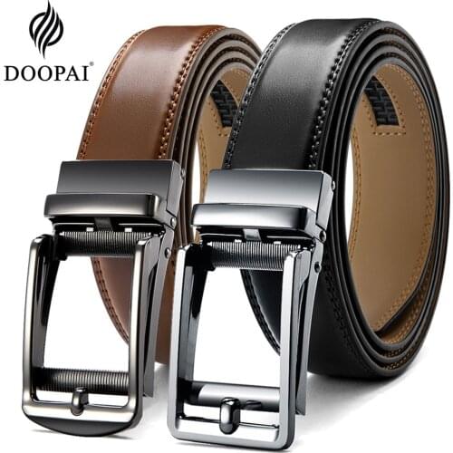 DOOPAI Business Luxury Genuine Leather Ratchet Mens Belts Jeans Straps Automatic adjustable Metal Buckle Belts Waistband 3.5cm