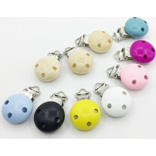 NEW MODEL! 50Pcs Round wooden top suspender clips children safe certified pacifier clips Ref