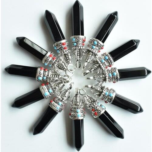 Wholesale 12pcs/lot fashion good quality natural black onyx pillar charms Pendants for jewelry accessories marking free shipping