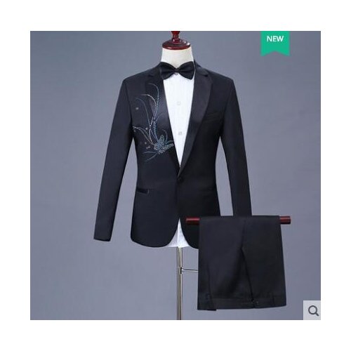 Singer stage Paste drill butterfly clothing for men groom suit set with pants 2020 mens wedding suits costume formal dress tie