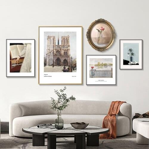 Retro art poster European style architecture piano vase web celebrity combination living room decoration picture canvas print